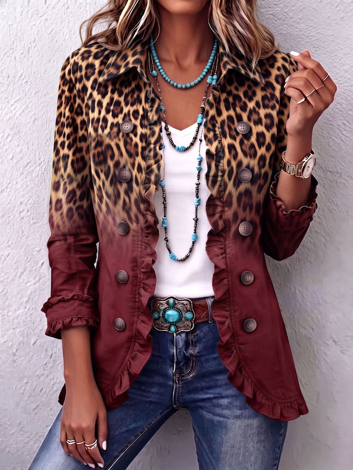 Elspeth™ | Luipaard Ombre Ruches Blazer Jasje