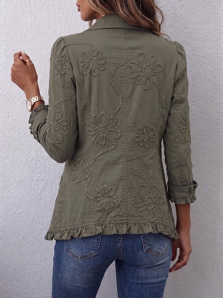Kamberly™ | Boho-Chique Utilityjack met Geborduurd Bloemenmotief en Ruches