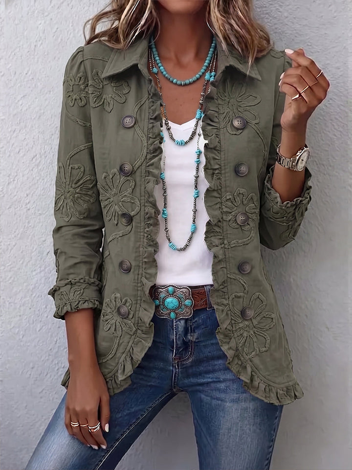 Kamberly™ | Boho-Chique Utilityjack met Geborduurd Bloemenmotief en Ruches