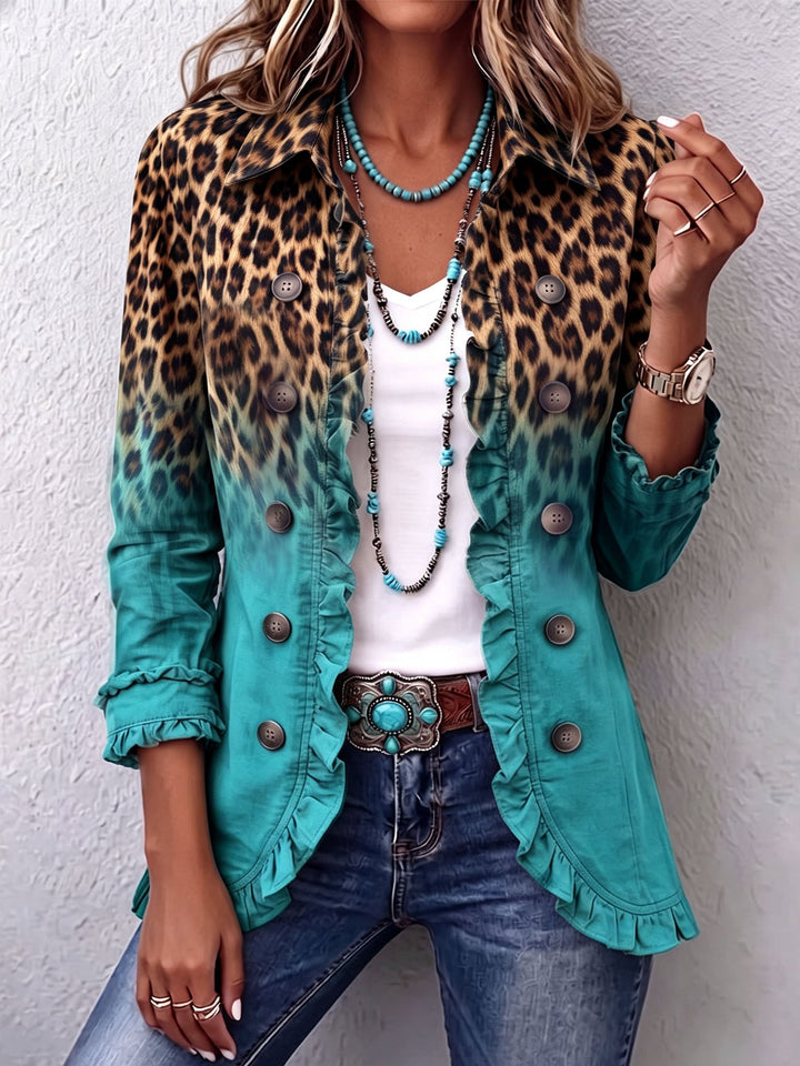 Elspeth™ | Luipaard Ombre Ruches Blazer Jasje