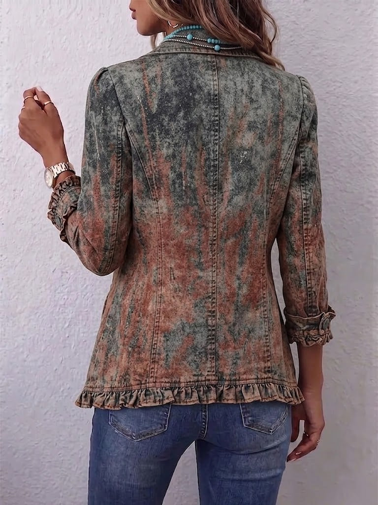 Bristow™ | Vintage Gradient Getextureerde Print Ruffle Jasje