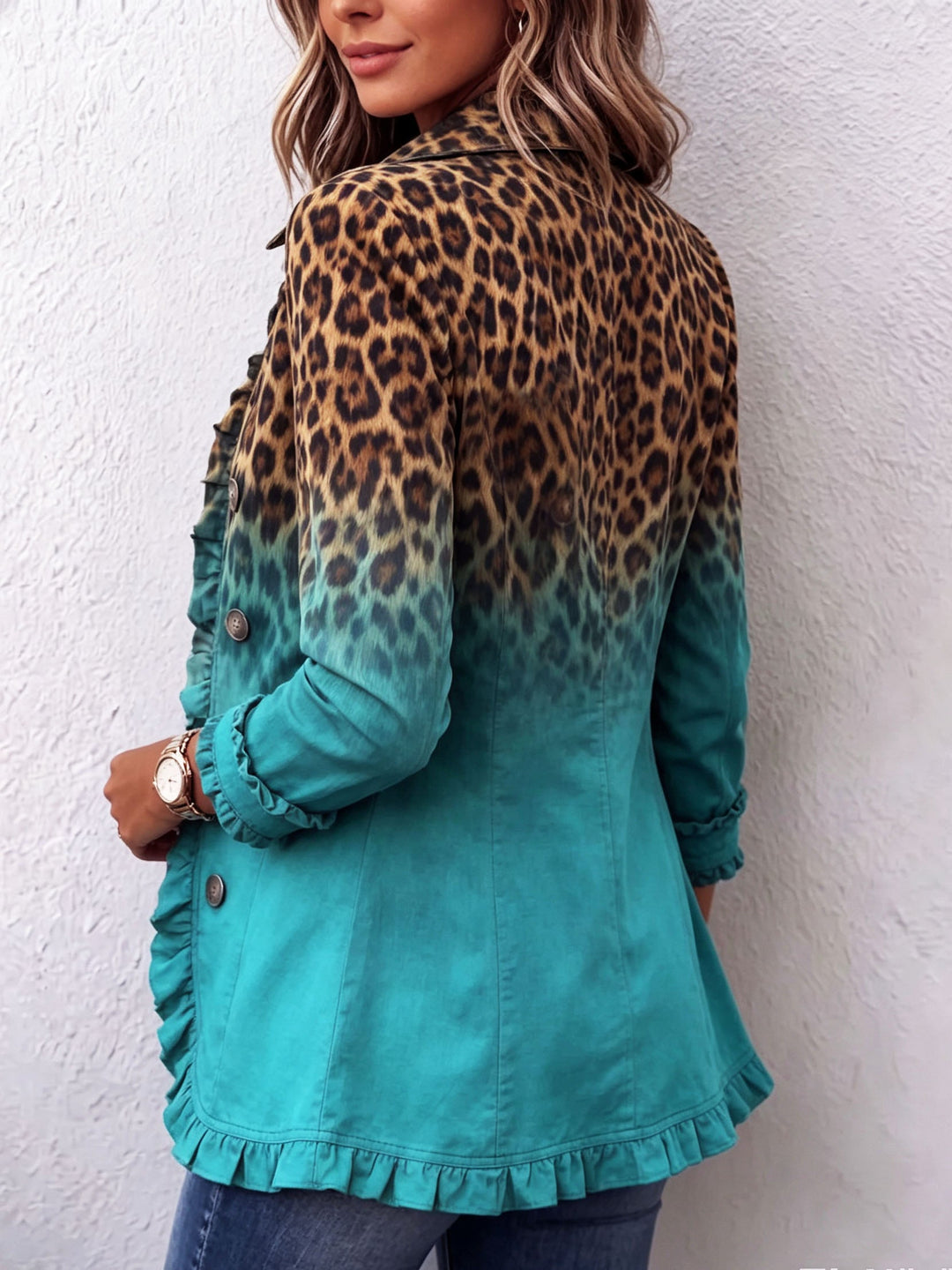Elspeth™ | Luipaard Ombre Ruches Blazer Jasje