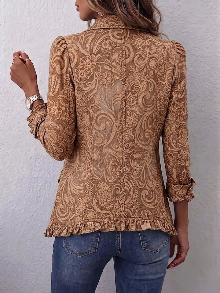 Vyclara™ | Vintage Boheemse Jas met Ruches en Bloemenprint