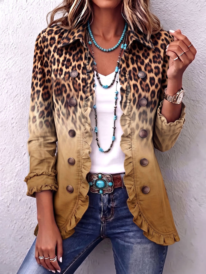 Elspeth™ | Luipaard Ombre Ruches Blazer Jasje