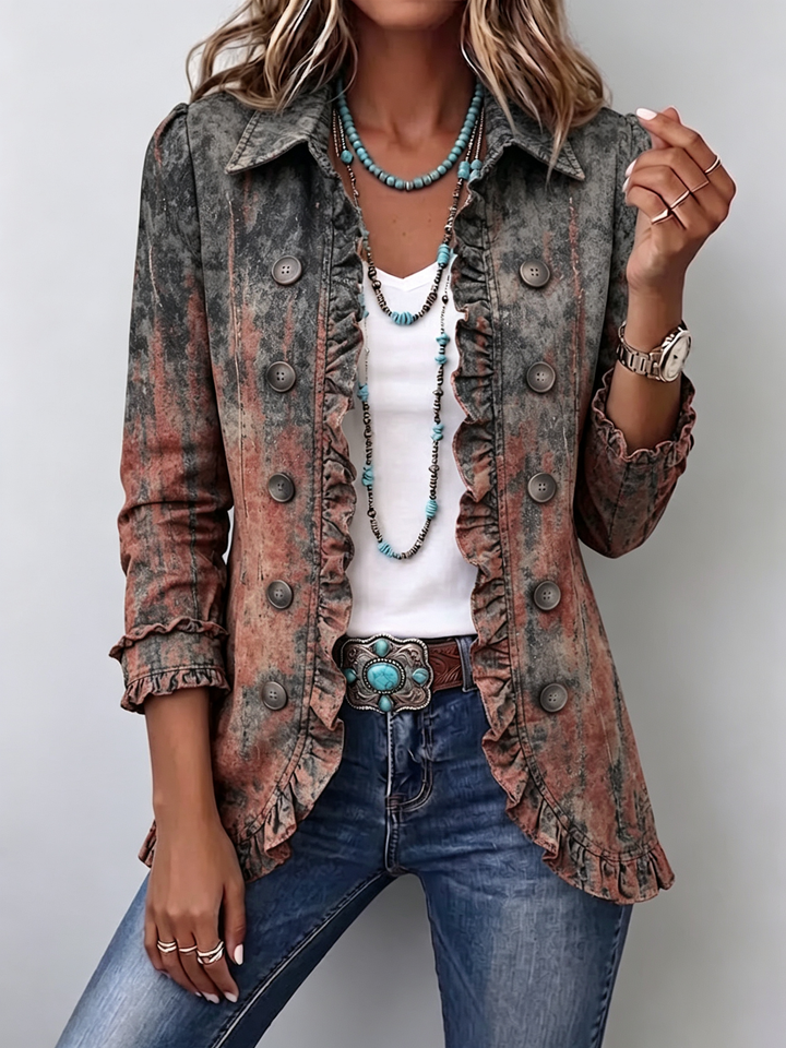 Bristow™ | Vintage Gradient Getextureerde Print Ruffle Jasje
