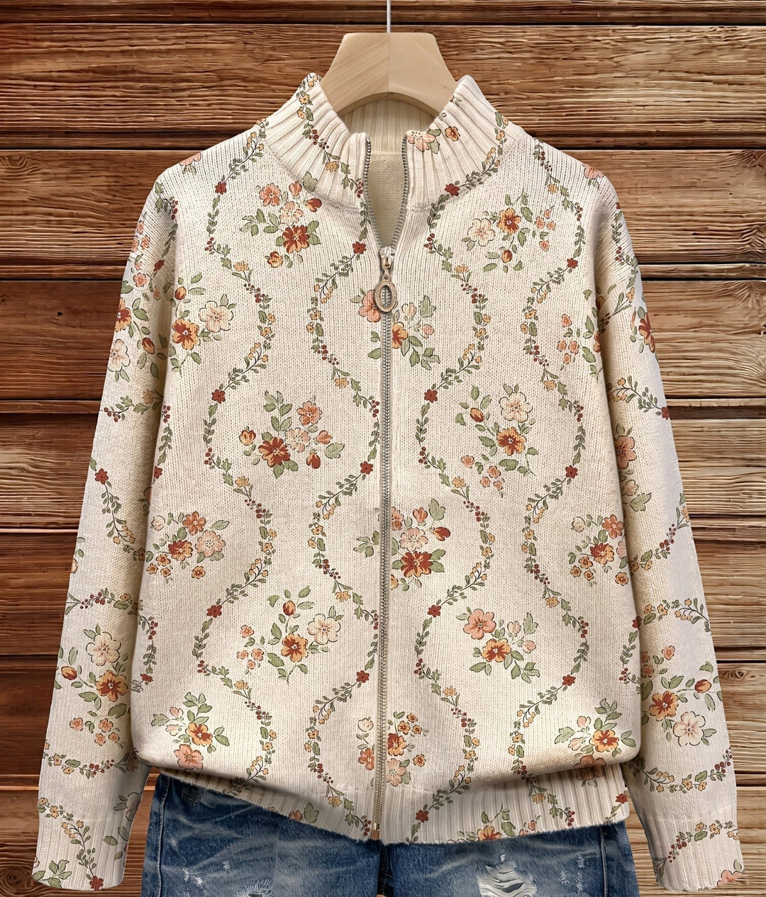 Vivienne | Vest met rits en bloemenranken