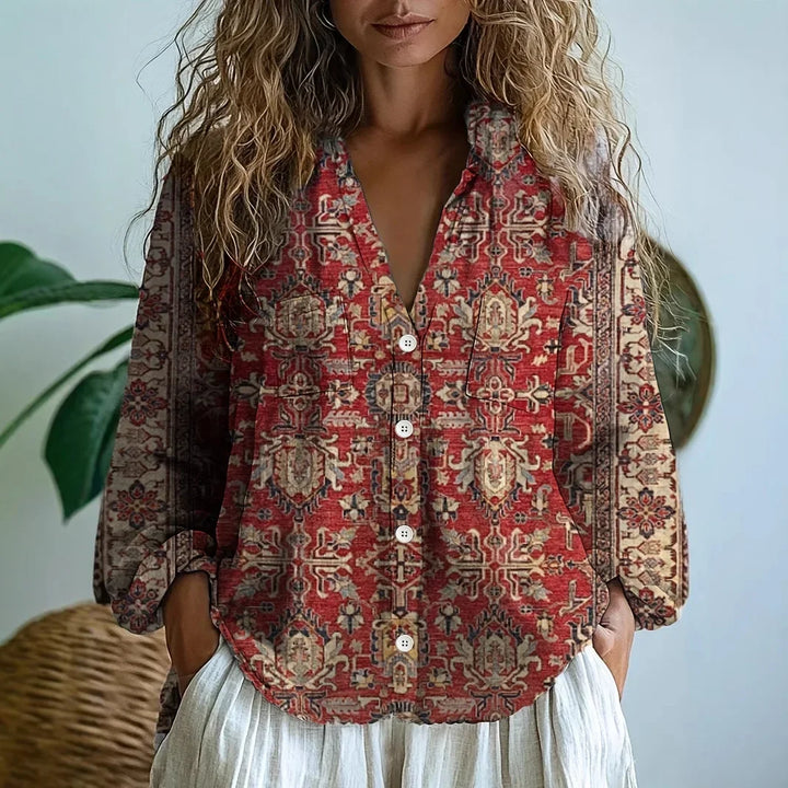 Petra™ | Geborduurde V-halsblouse met lange mouwen voor dames