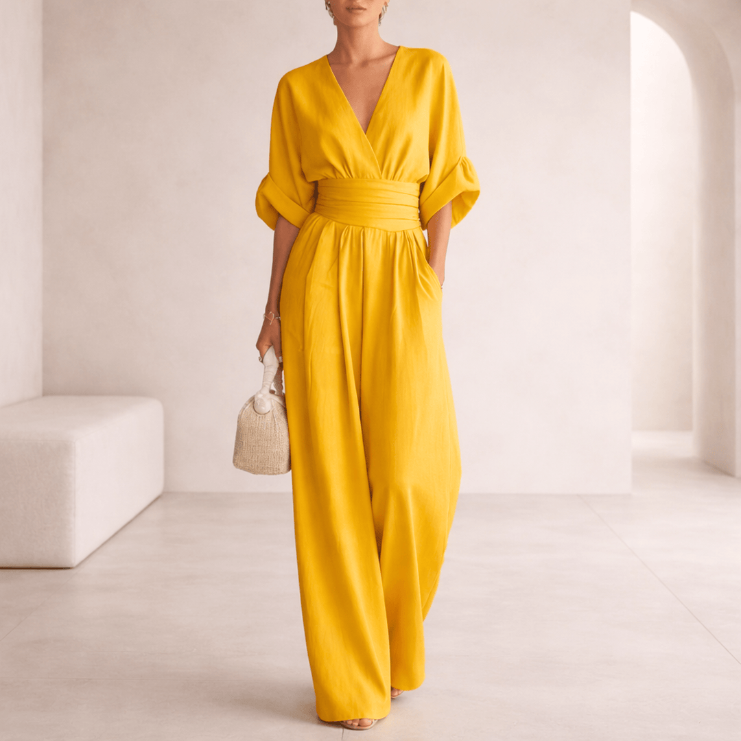 Elira | Essentiële V-hals Jumpsuit met Wijde Pijpen voor Dames